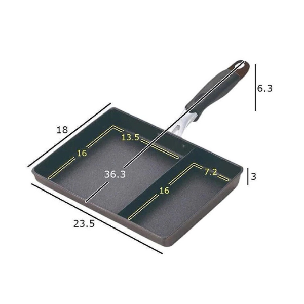 Chảo chống dính chữ nhật chia 2 ngăn Tamahashi 18x23cm