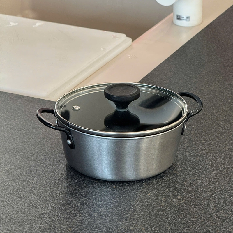 Nồi chống dính phủ inox 3 lớp liền đáy Tri-Ply Todaii - 16cm mini, nắp kính