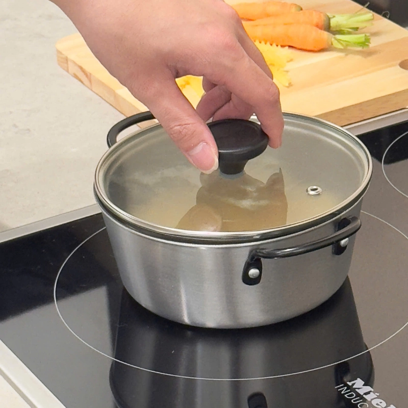 Nồi chống dính phủ inox 3 lớp liền đáy Tri-Ply Todaii - 16cm mini, nắp kính