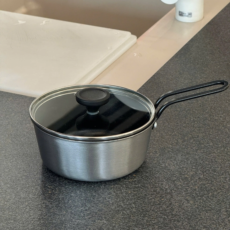 Quánh chống dính phủ inox 3 lớp liền đáy Tri-Ply Todaii - 16cm mini, nắp kính