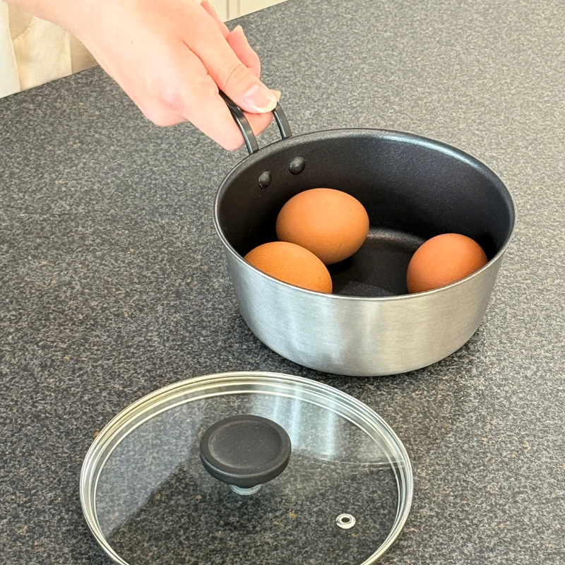 Quánh chống dính phủ inox 3 lớp liền đáy Tri-Ply Todaii - 16cm mini, nắp kính