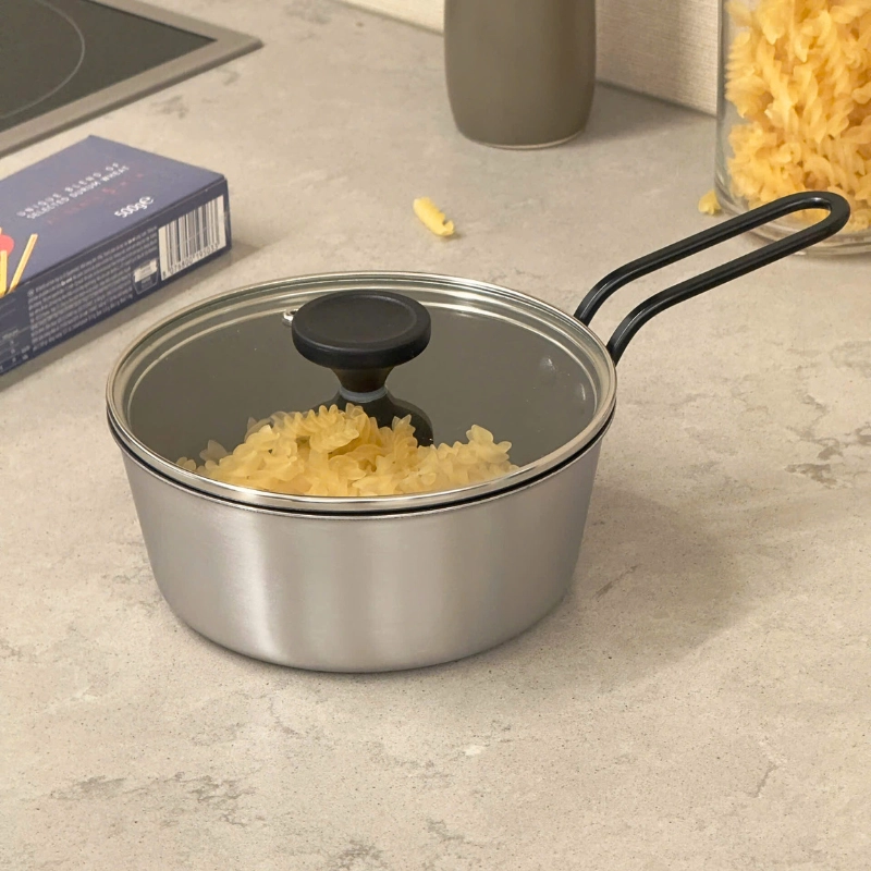 Quánh chống dính phủ inox 3 lớp liền đáy Tri-Ply Todaii - 16cm mini, nắp kính