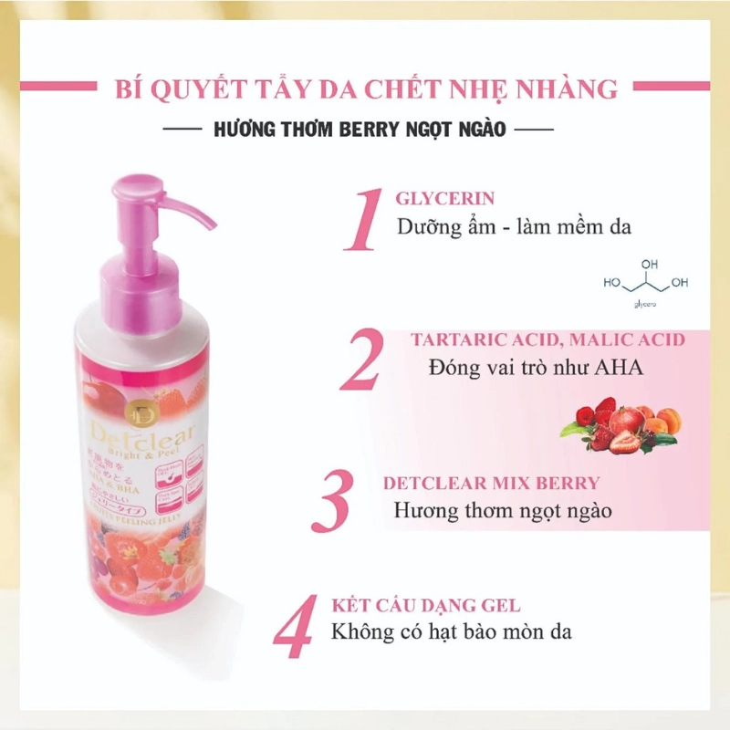 Gel tẩy tế bào chết Meishoku Detclear Bright & Peel 180ml (Hương dâu)