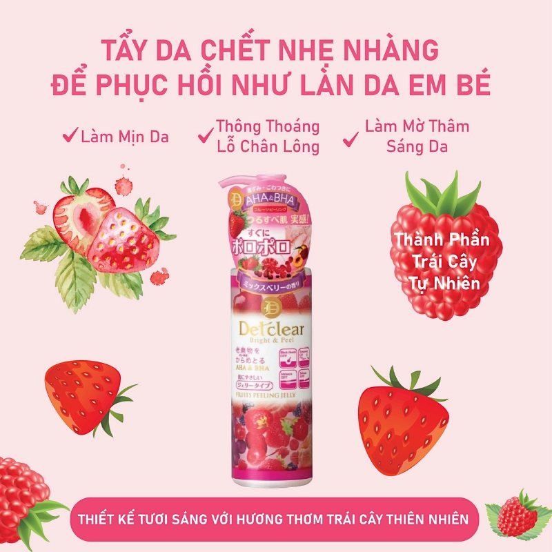 Gel tẩy tế bào chết Meishoku Detclear Bright & Peel 180ml (Hương dâu)