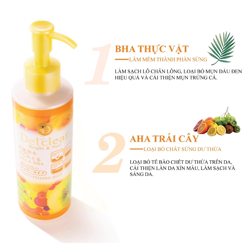 Gel tẩy tế bào chết Meishoku Detclear Bright & Peel 180ml (Hương trái cây)