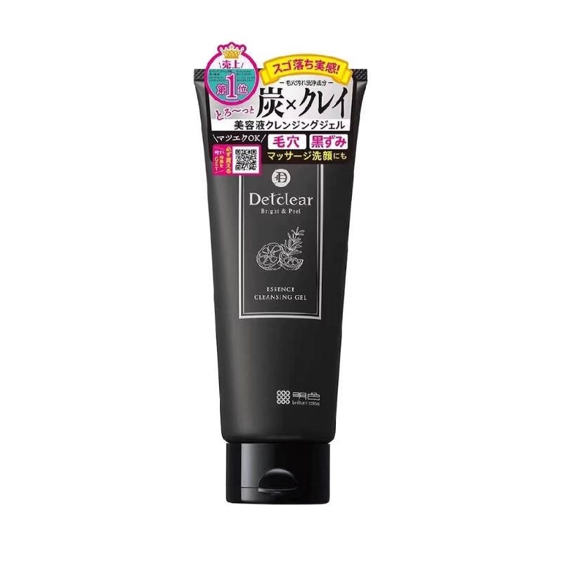 Gel làm sạch từ than và đất sét Meishoku Detclear Bright&Peel Essence Cleansing Gel (Charcoal Clay) 180G