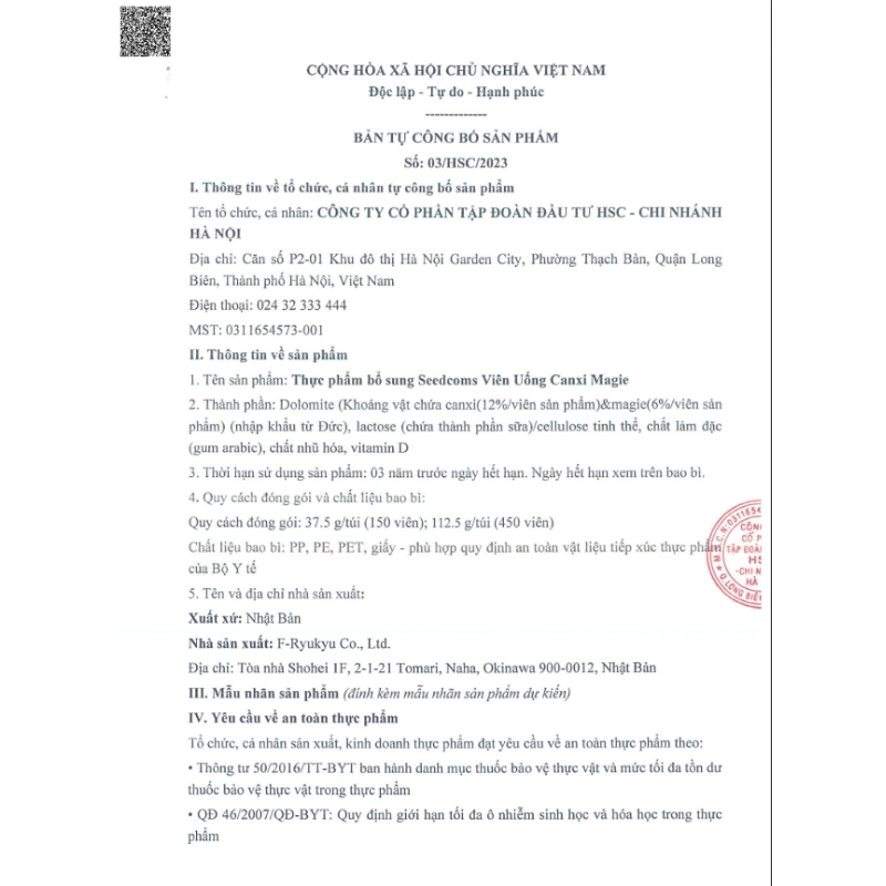  Viên uống bổ sung Canxi Magie Seedcoms 150 viên (30 ngày)