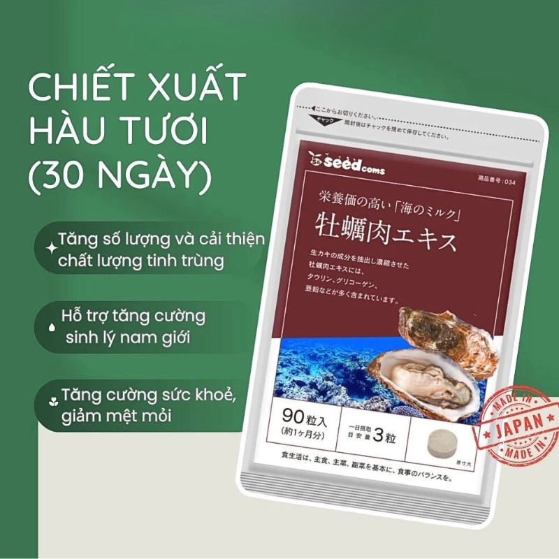 Viên uống tinh chất Hàu tăng cường sinh lực Seedcoms 90 viên (30 ngày)