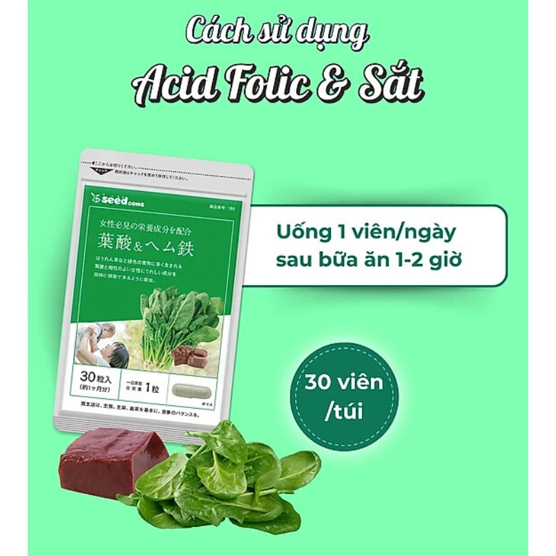 Viên uống bổ sung Acid Folic & Sắt Seedcoms 30 viên (30 ngày)