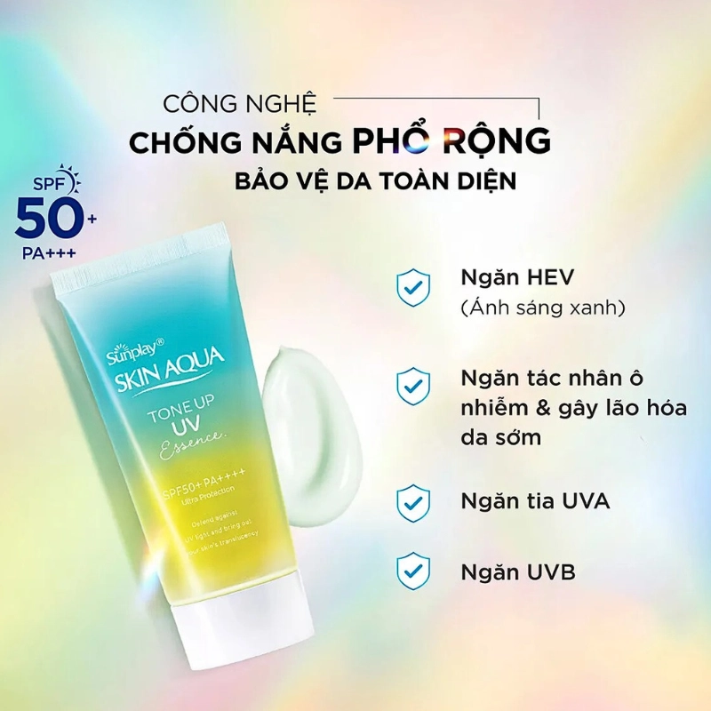 Kem chống nắng Rohto Skin Aqua Tone Up UV Essence SPF50+ PA++++ 80g dành cho da nhạy cảm ( xanh vàng )