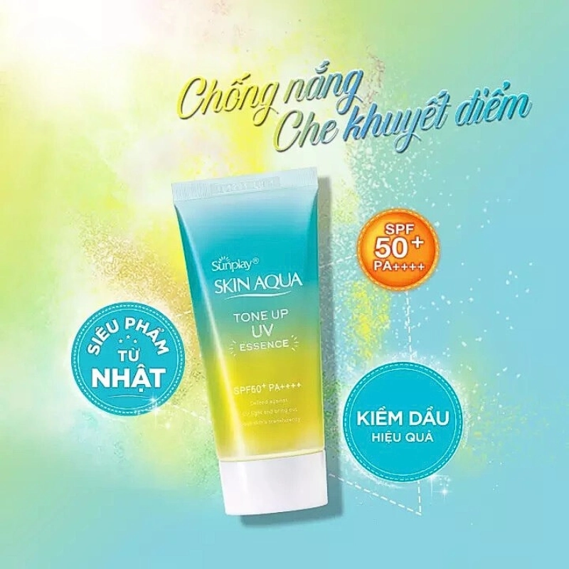 Kem chống nắng Rohto Skin Aqua Tone Up UV Essence SPF50+ PA++++ 80g dành cho da nhạy cảm ( xanh vàng )