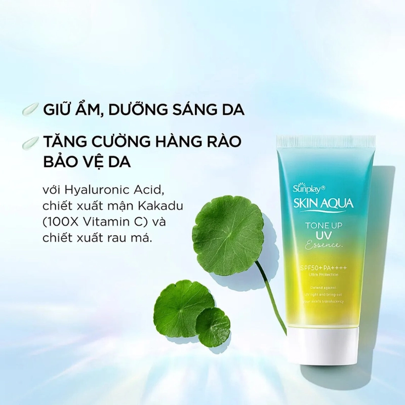 Kem chống nắng Rohto Skin Aqua Tone Up UV Essence SPF50+ PA++++ 80g dành cho da nhạy cảm ( xanh vàng )