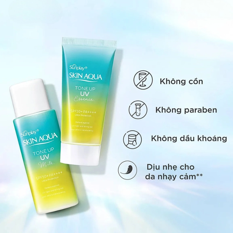 Kem chống nắng Rohto Skin Aqua Tone Up UV Essence SPF50+ PA++++ 80g dành cho da nhạy cảm ( xanh vàng )