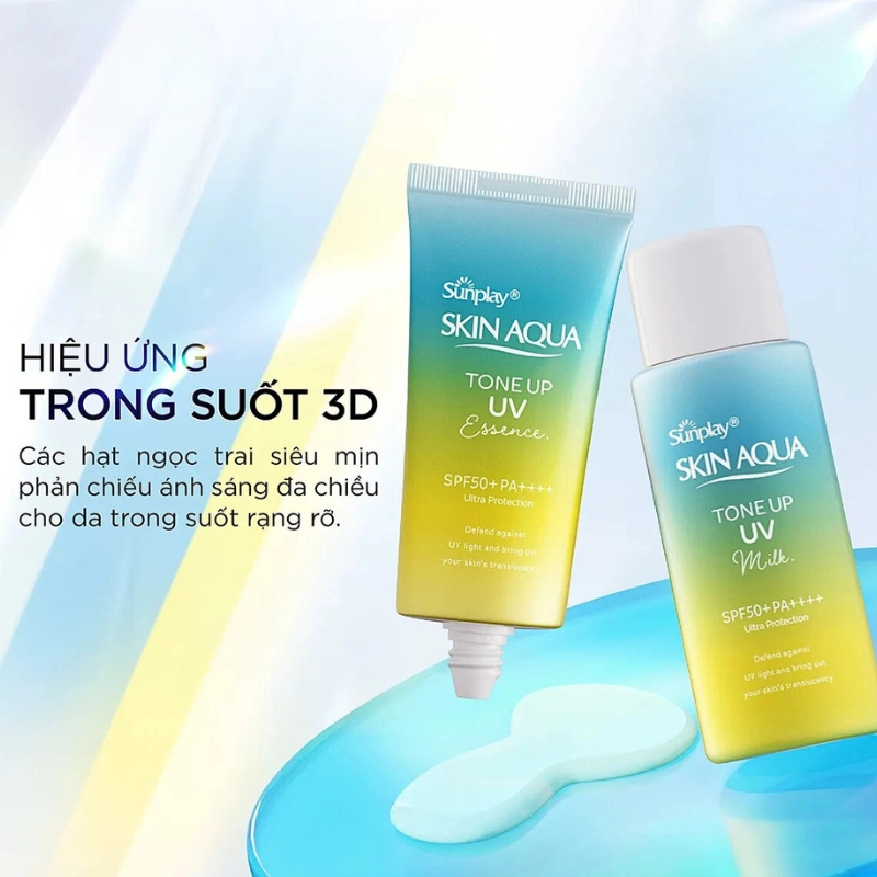 Kem chống nắng Rohto Skin Aqua Tone Up UV Essence SPF50+ PA++++ 80g dành cho da nhạy cảm ( xanh vàng )