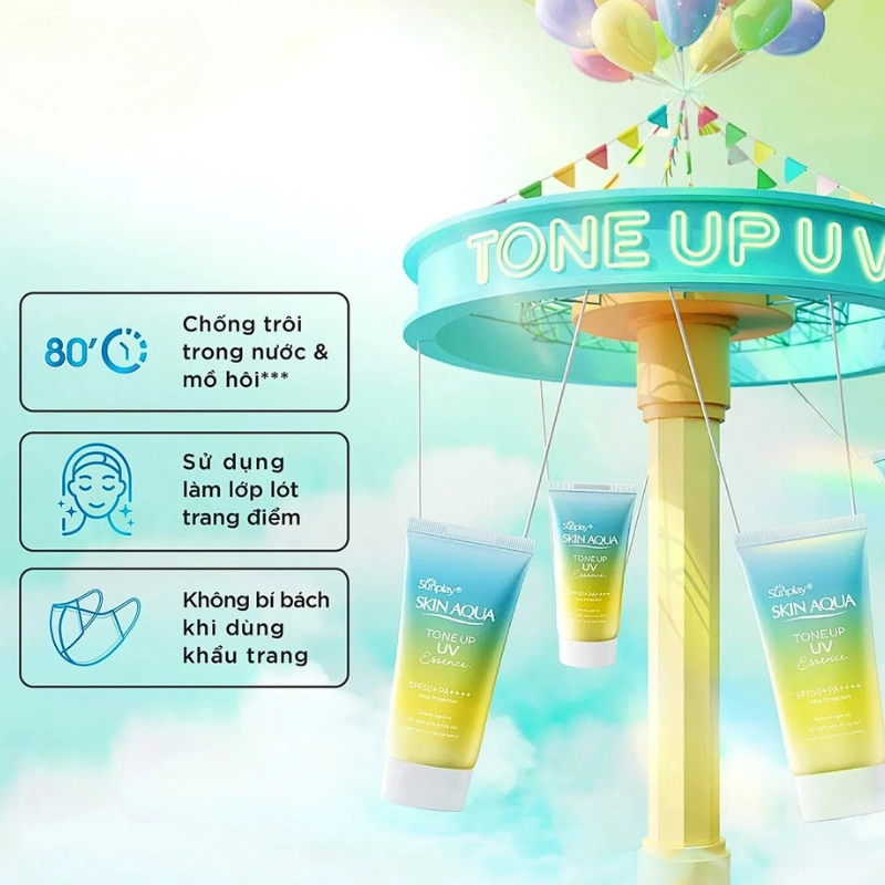 Kem chống nắng Rohto Skin Aqua Tone Up UV Essence SPF50+ PA++++ 80g dành cho da nhạy cảm ( xanh vàng )