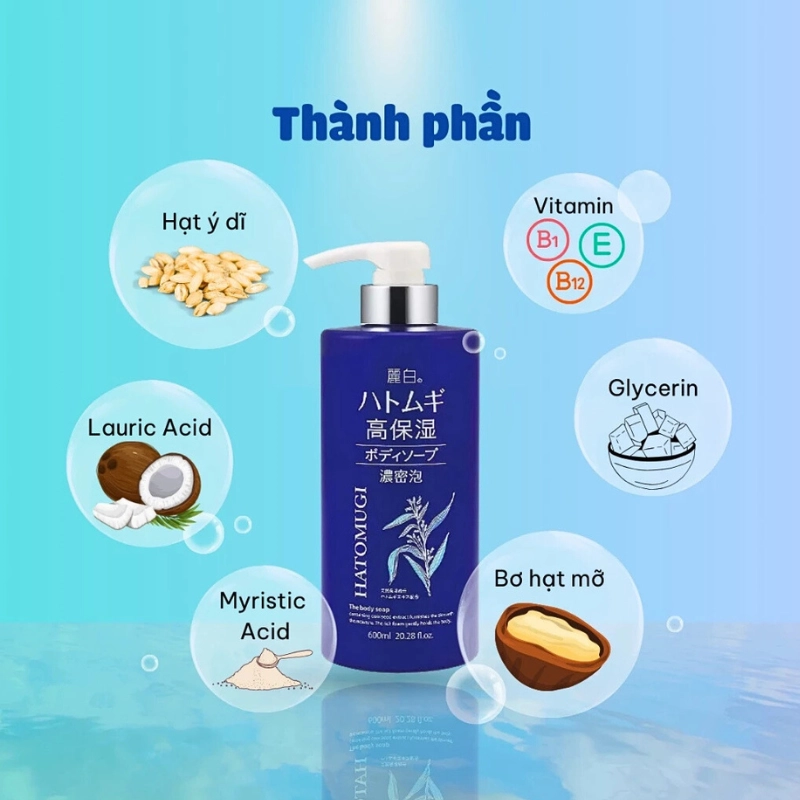 Sữa Tắm Hatomugi Ý Dĩ Dưỡng Ẩm Sâu & Làm Sáng Da Moisture Rich Body Soap 600ml 