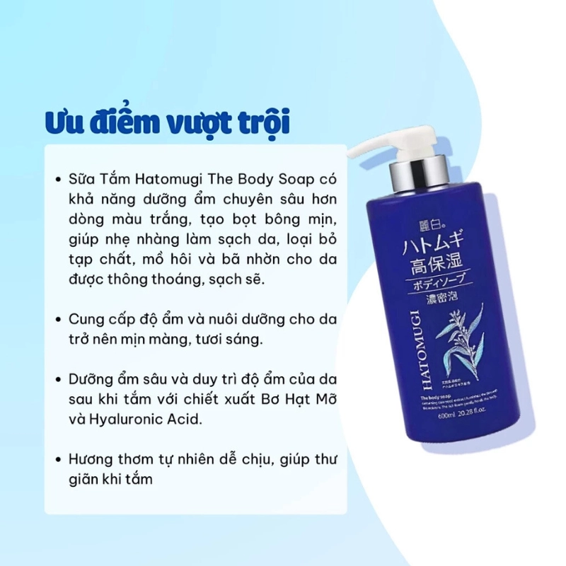 Sữa Tắm Hatomugi Ý Dĩ Dưỡng Ẩm Sâu & Làm Sáng Da Moisture Rich Body Soap 600ml 