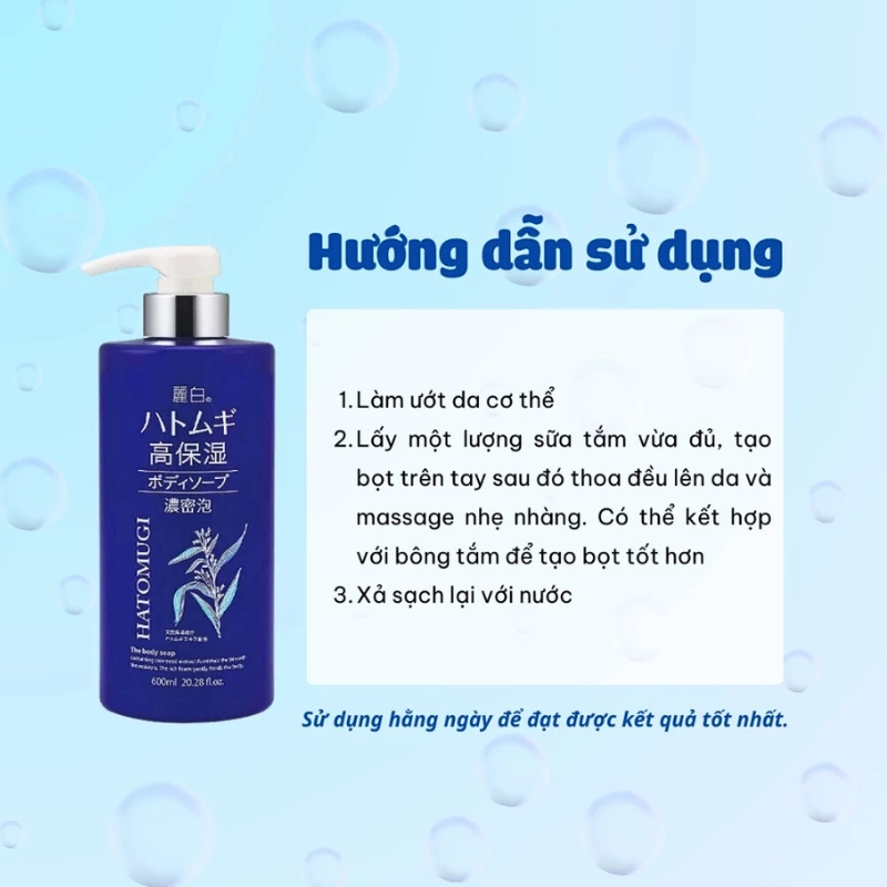 Sữa Tắm Hatomugi Ý Dĩ Dưỡng Ẩm Sâu & Làm Sáng Da Moisture Rich Body Soap 600ml 