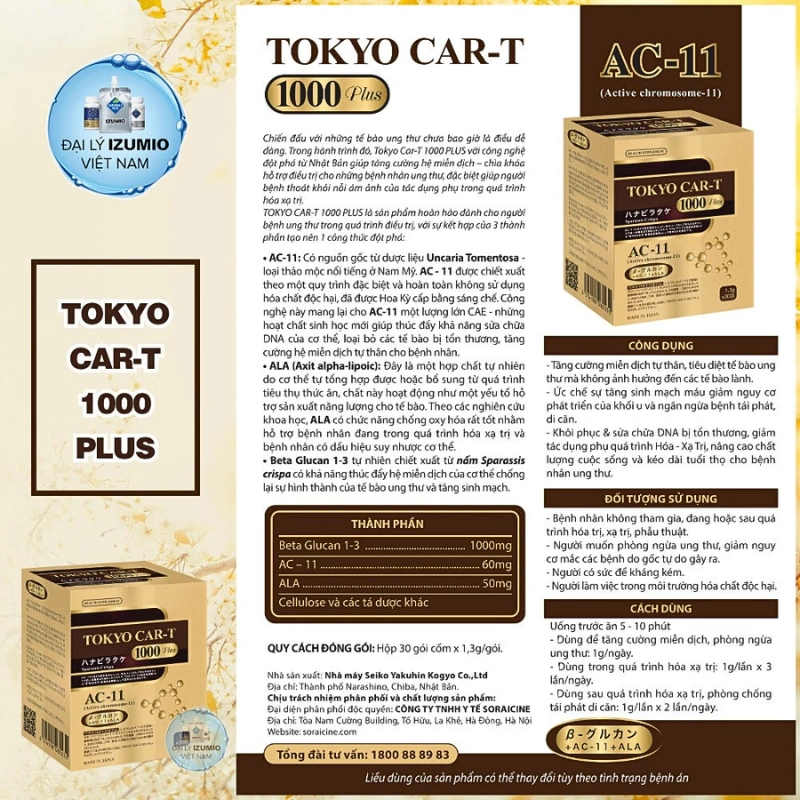 Bột uống hỗ trợ phần ngừa ung thư Tokyo Car-T 1000 Plus 30 gói