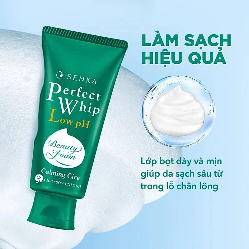 Sữa Rửa Mặt Lành Tính Mướt Mịn Senka Perfect Whip Low Ph Calming Cica 100G
