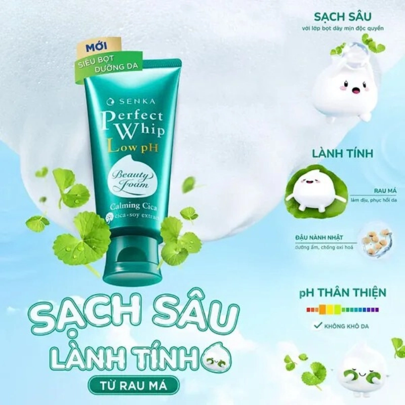 Sữa Rửa Mặt Lành Tính Mướt Mịn Senka Perfect Whip Low Ph Calming Cica 100G