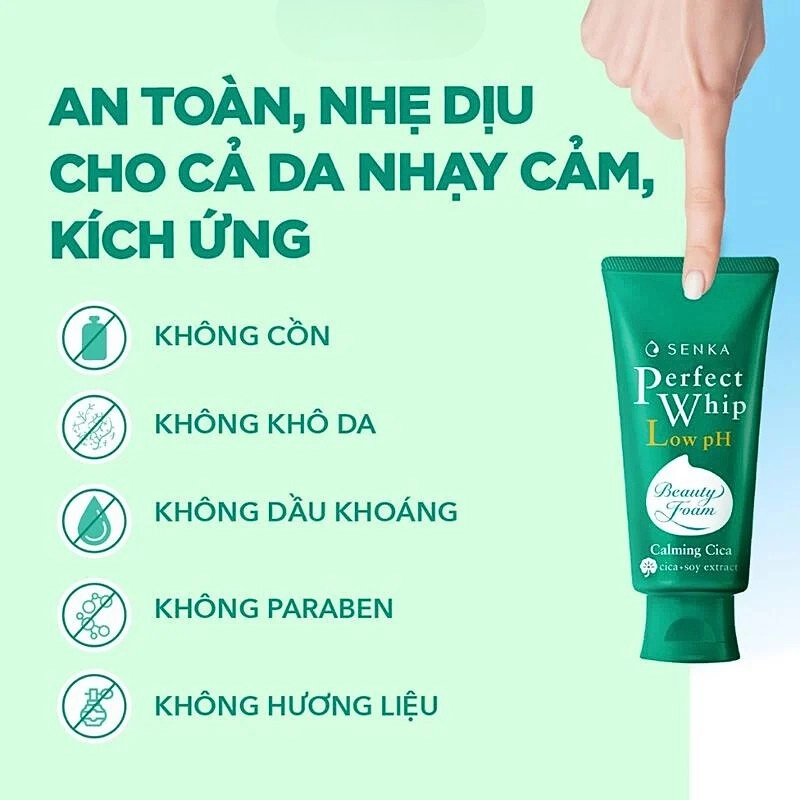 Sữa Rửa Mặt Lành Tính Mướt Mịn Senka Perfect Whip Low Ph Calming Cica 100G