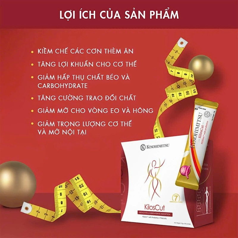 Bột uống giảm cân và giảm mỡ nội tạng cao cấp Kinohimitsu Kiloscut 10g