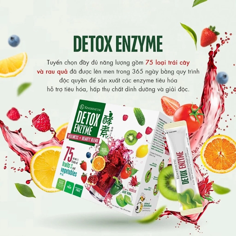 Bột uống thải độc , kiểm soát cân nặng kinohimitsu detox enzyme 14g