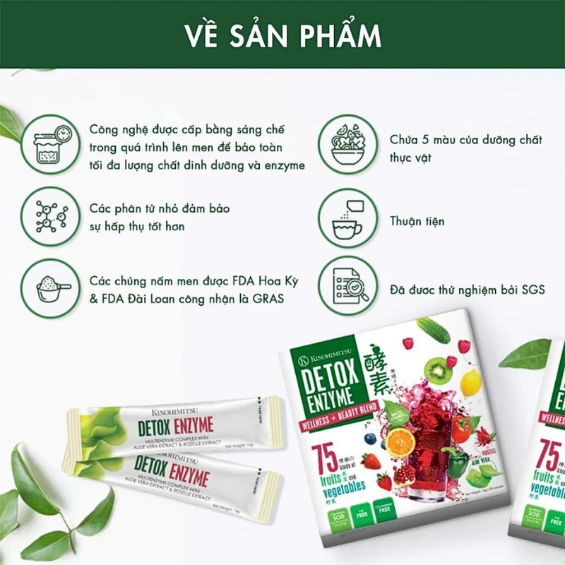 Bột uống thải độc , kiểm soát cân nặng kinohimitsu detox enzyme 14g