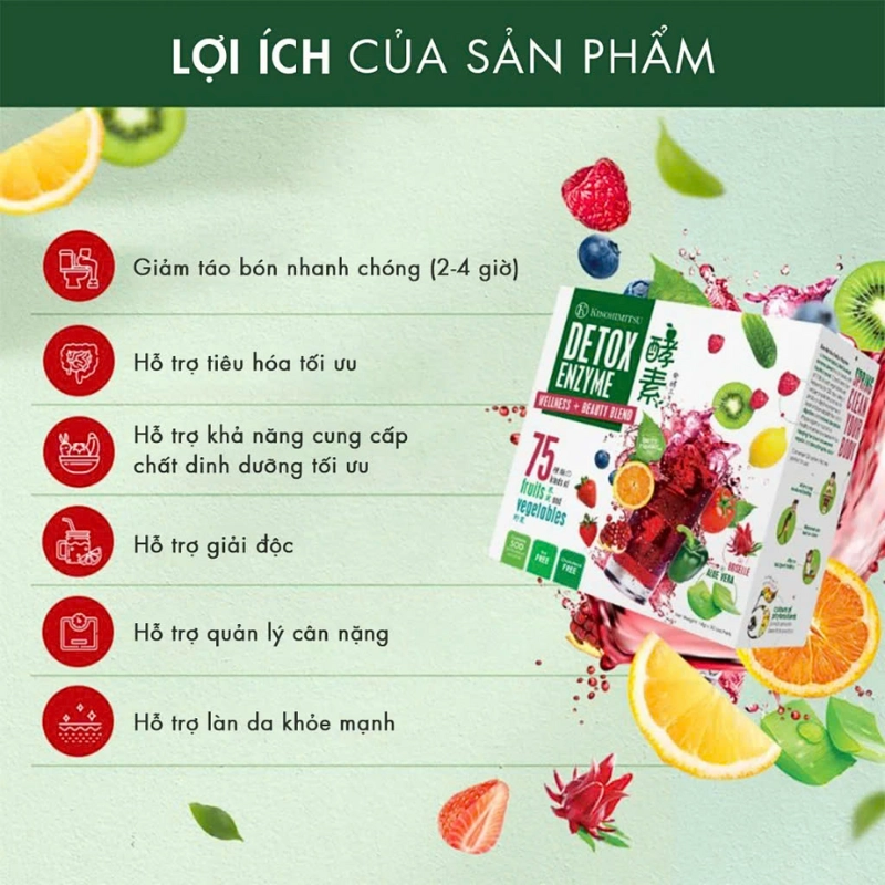 Bột uống thải độc , kiểm soát cân nặng kinohimitsu detox enzyme 14g