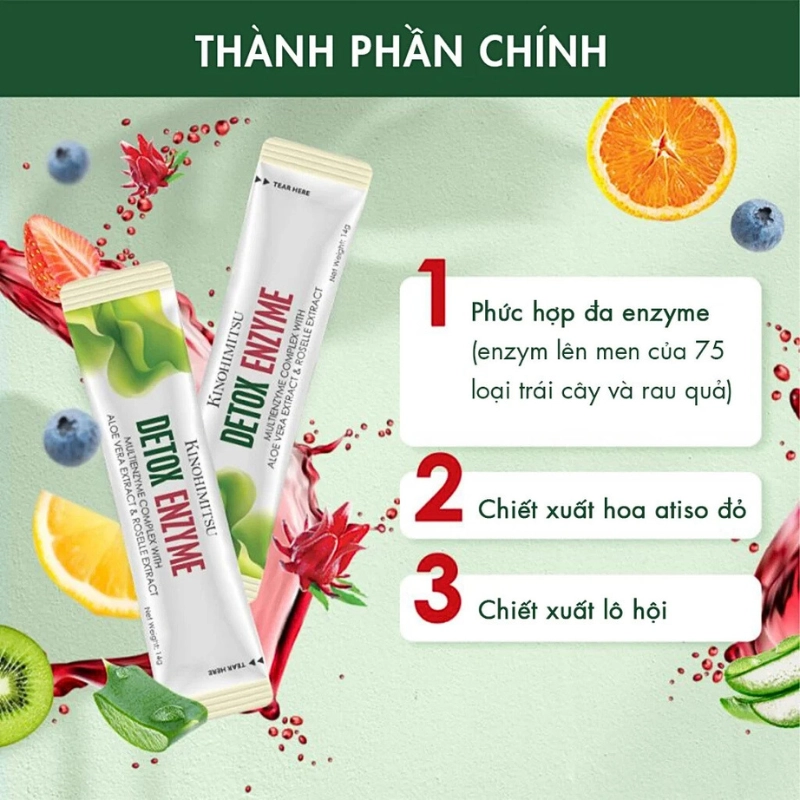 Bột uống thải độc , kiểm soát cân nặng kinohimitsu detox enzyme 14g