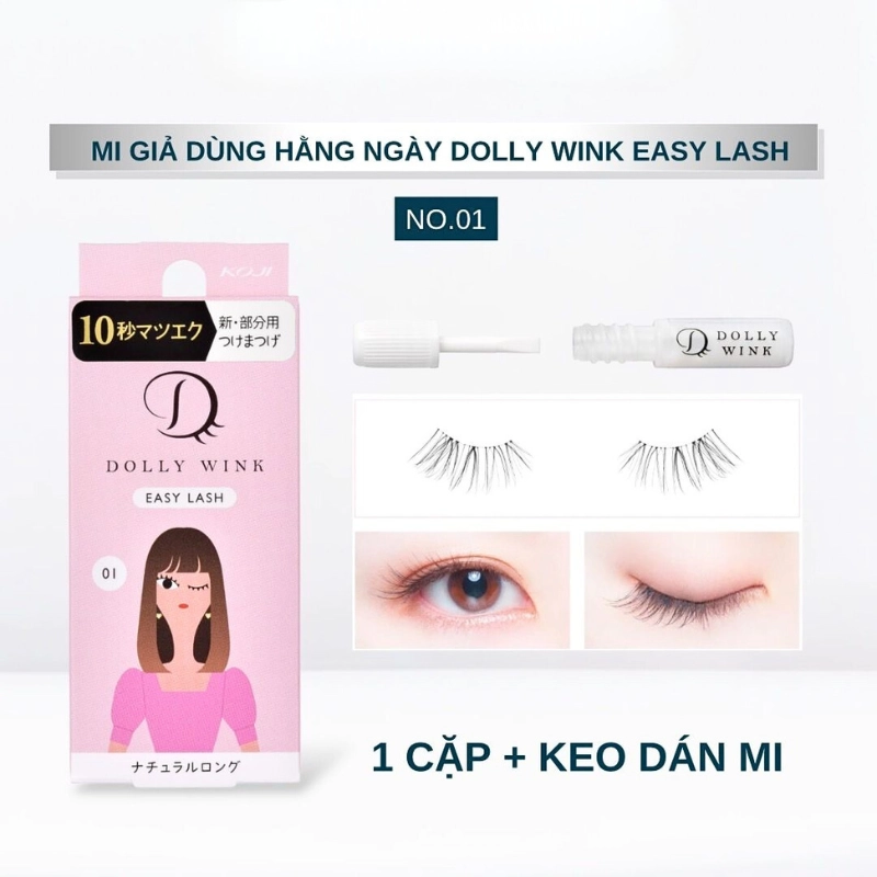 Lông mi giả Koji Dolly Wink Easy Lash (1 cặp + keo dán 1g)