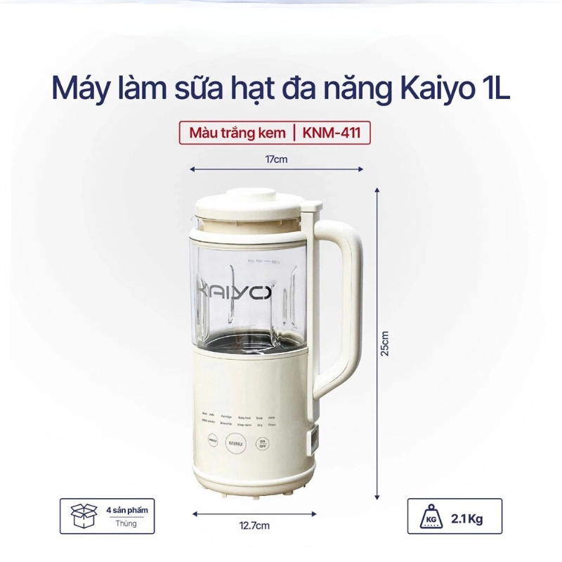 Máy làm sữa hạt đa năng Kaiyo 1L, model KNM-411