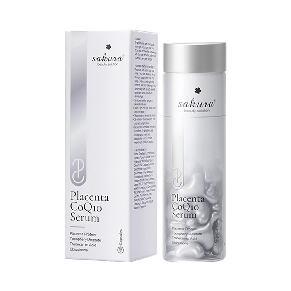 Combo 2 Serum dưỡng trắng, chống lão hóa Sakura Beauty Solution Placenta CoQ10 40 viên