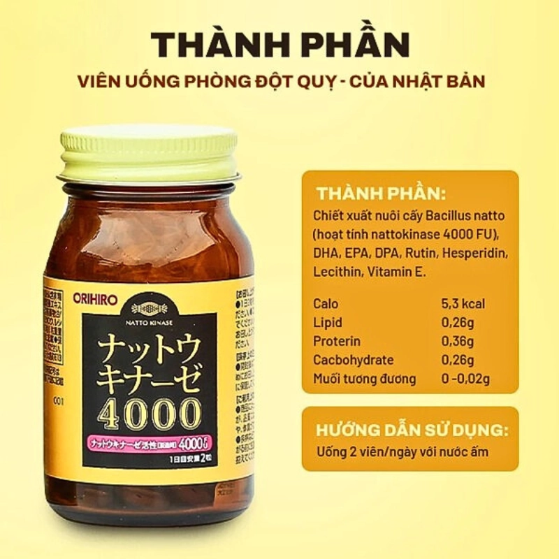 Viên uống hỗ trợ phòng ngừa tai biến Orihiro Nattokinase 120 viên