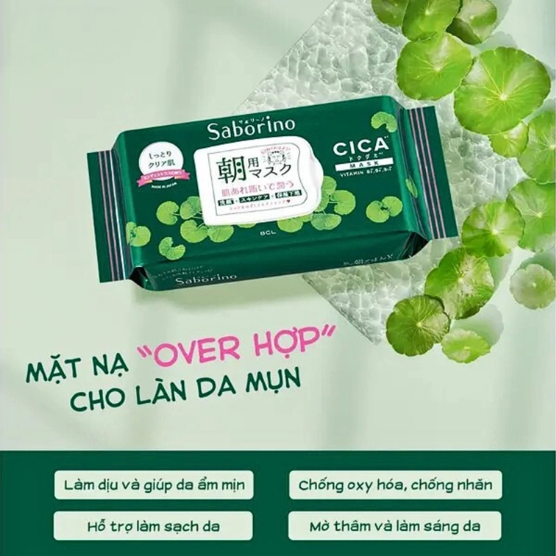 Mặt Nạ Tinh Chất Rau Má Dành Cho Da Mụn Saborino Morning Facial Sheet Cicacare 22 (28 miếng)