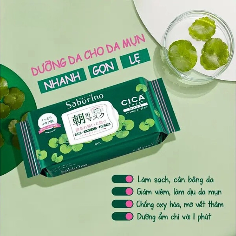 Mặt Nạ Tinh Chất Rau Má Dành Cho Da Mụn Saborino Morning Facial Sheet Cicacare 22 (28 miếng)