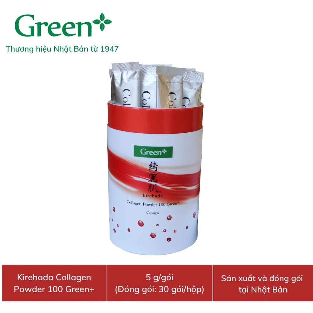 Combo 2 Bột Collagen Green Herb Kirehada Collagen Powder 100 Green+ (Hộp 30 gói x 5g)