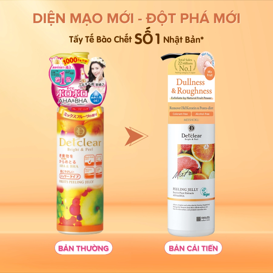 Gel tẩy tế bào chết Meishoku Detclear Bright & Peel 180ml (Hương trái cây)