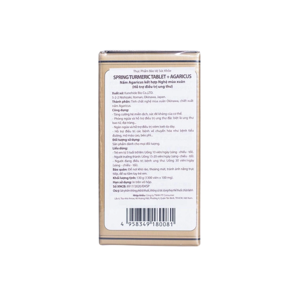 Viên uống tinh chất nghệ hỗ trợ điều trị ung thư Spring Turmeric và nấm Agaricus - 1300 viên