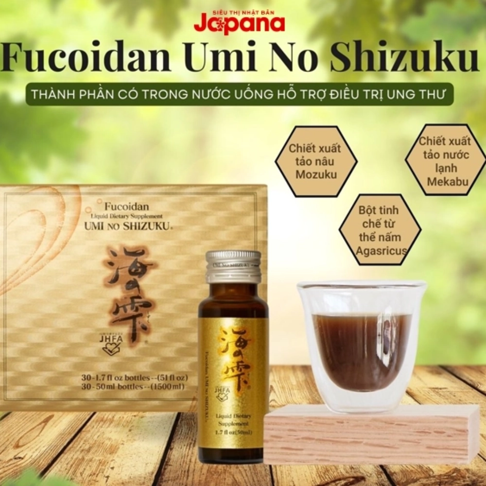 Nước uống dạng tảo, tăng cường đề kháng, ngăn ngừa ung thư Fucoidan Umi No Shizuku (3 hộp x 10 chai x 50ml)