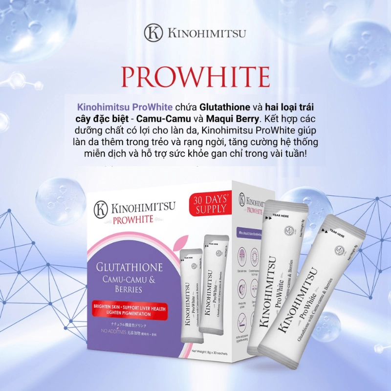 Bột uống tái tạo tế bào gốc và thải độc cơ thể Kinohimitsu Prowhite 30 gói