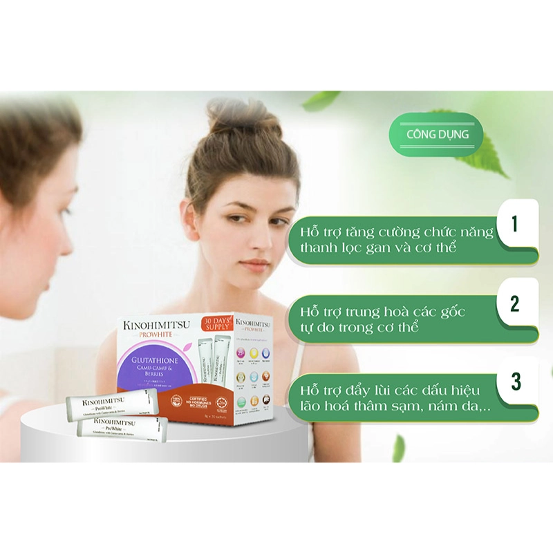 Bột uống tái tạo tế bào gốc và thải độc cơ thể Kinohimitsu Prowhite 30 gói