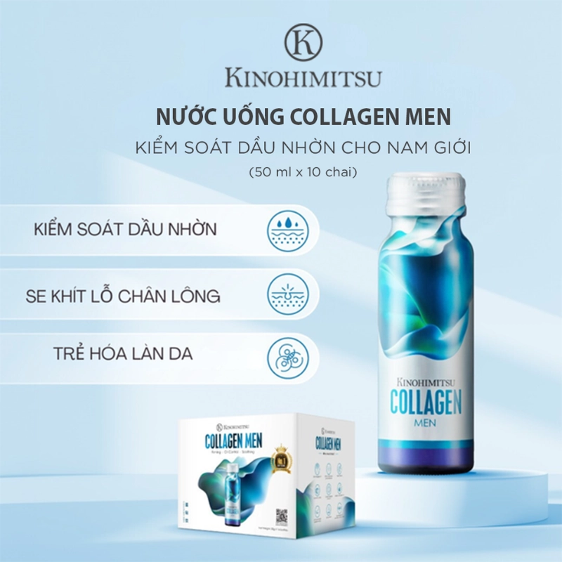 Nước uống đẹp da Kinohimitsu Collagen Men (Hộp 10 chai x 50 ml)