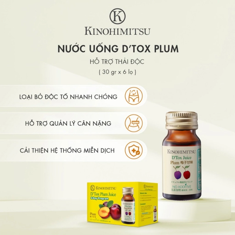 Nước uống hỗ trợ thải độc cơ thể Kinohimitsu D Tox Plum Juice (Hộp 6 chai x 30ml)