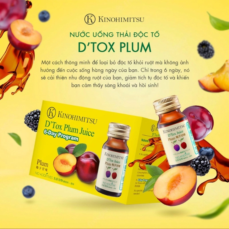 Nước uống hỗ trợ thải độc cơ thể Kinohimitsu D Tox Plum Juice (Hộp 6 chai x 30ml)