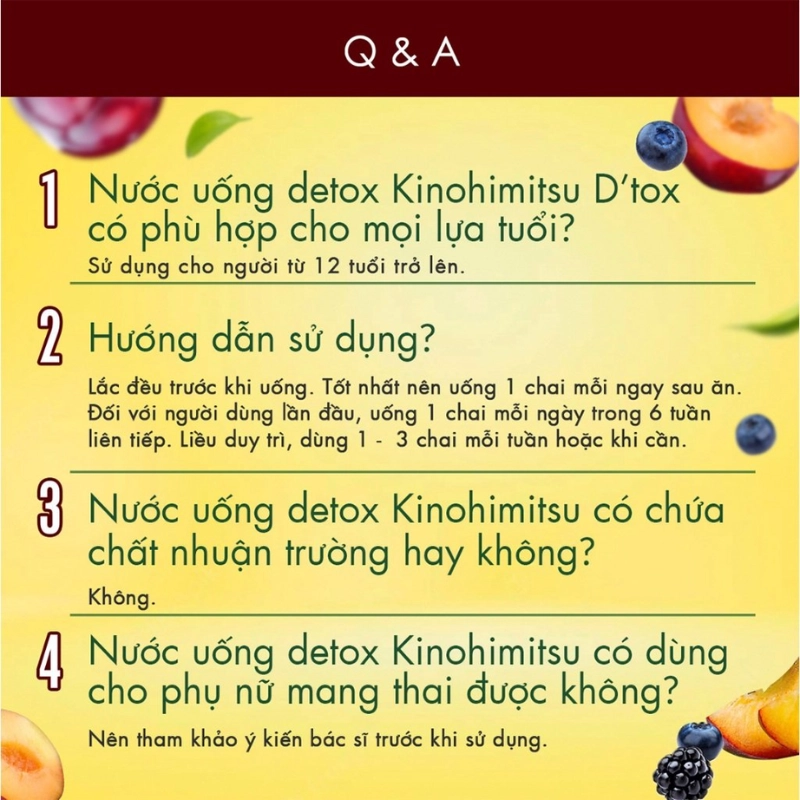 Nước uống hỗ trợ thải độc cơ thể Kinohimitsu D Tox Plum Juice (Hộp 6 chai x 30ml)