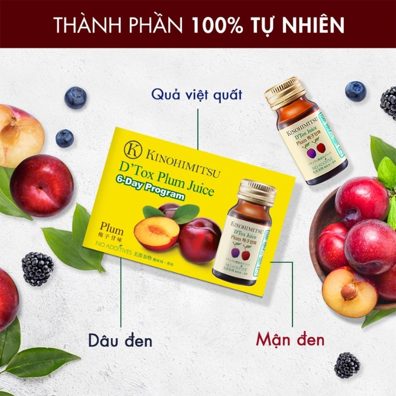 Nước uống hỗ trợ thải độc cơ thể Kinohimitsu D Tox Plum Juice (Hộp 6 chai x 30ml)