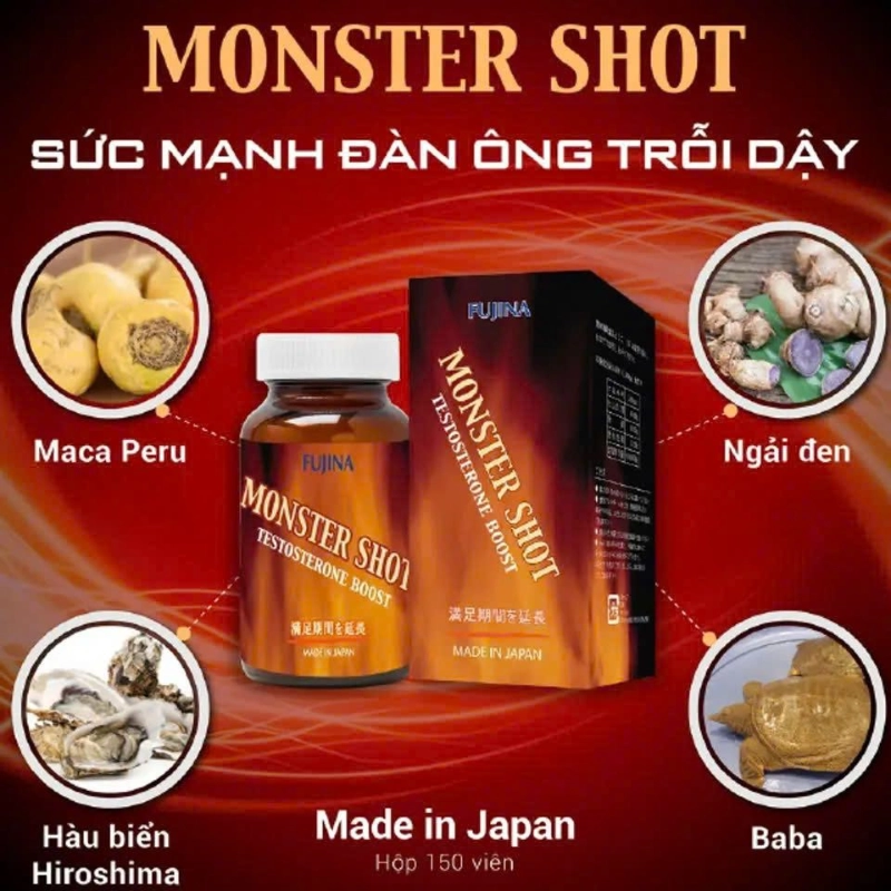 Combo 3 Viên uống hỗ trợ tăng cường sinh lý nam Fujina Monster Shot 150 viên