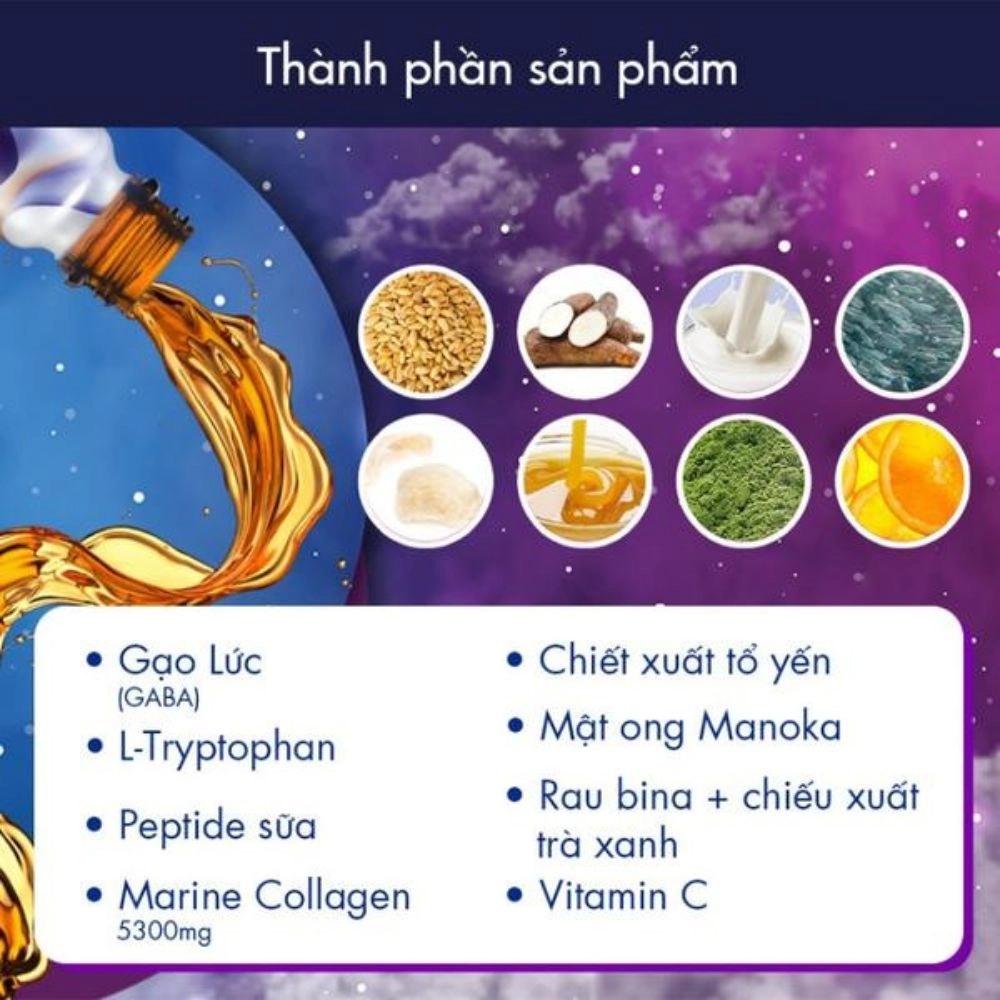 Nước uống Collagen cải thiện giấc ngủ chống lão hóa Nite (Hộp 10 chai x 50ml)